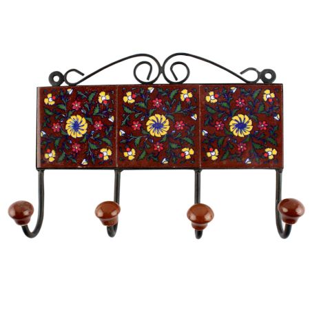 Dark Brown Ceramic Floral Tile Hook